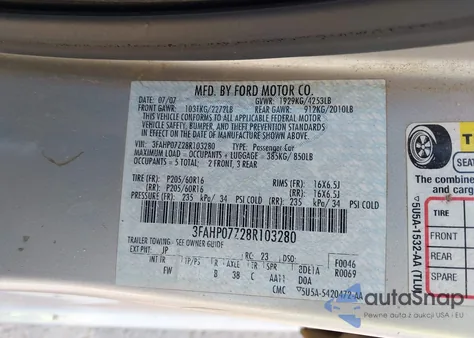 2008 Ford Fusion Se из США, поврежденный, VIN 3FAHP07Z28R103280